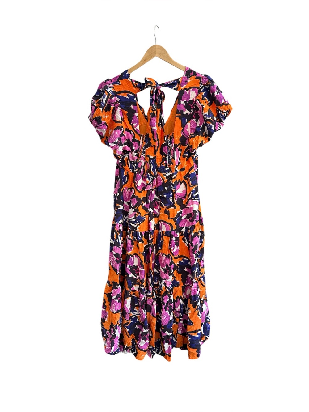 Anthropologie Puff Sleeve Floral Midi Dress XL Open Back Cottagecore Boho Flowy - Picture 4 of 12